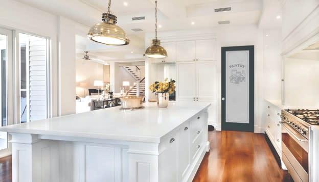 white kitchen with trim fitted highland