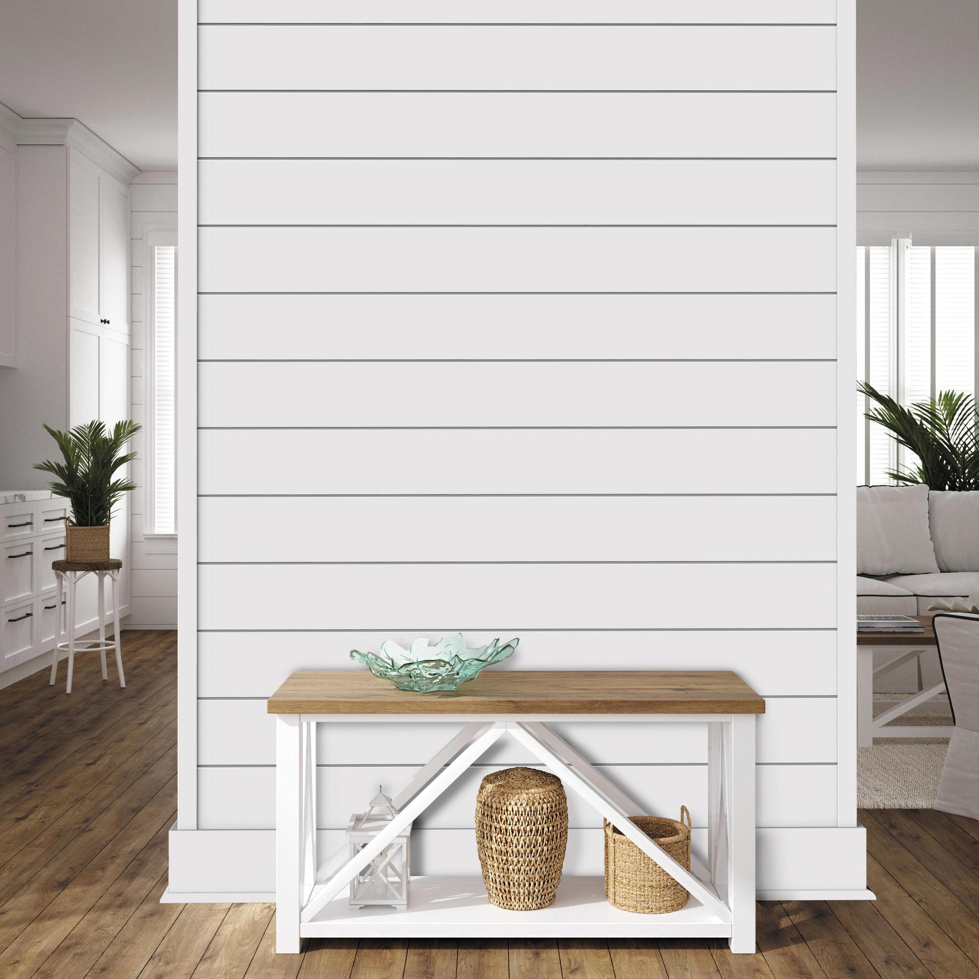 Shiplap wall with bench